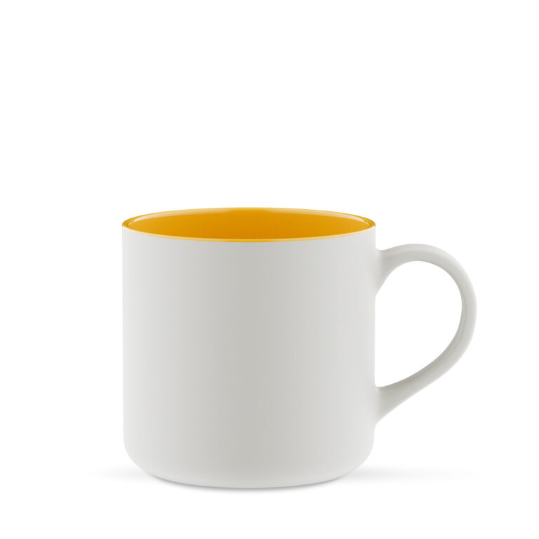 King 400 ml - cylindryczny kubek z matowym szkliwem, biało-żółty