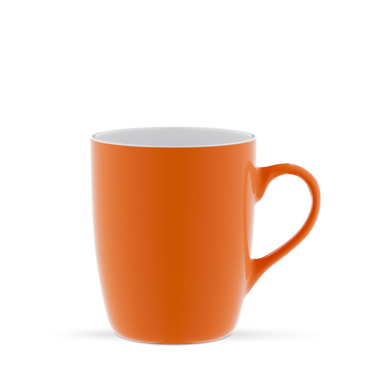 Kubek ceramiczny Kult 320 ml do nadruku. Pomarańczowo-biały