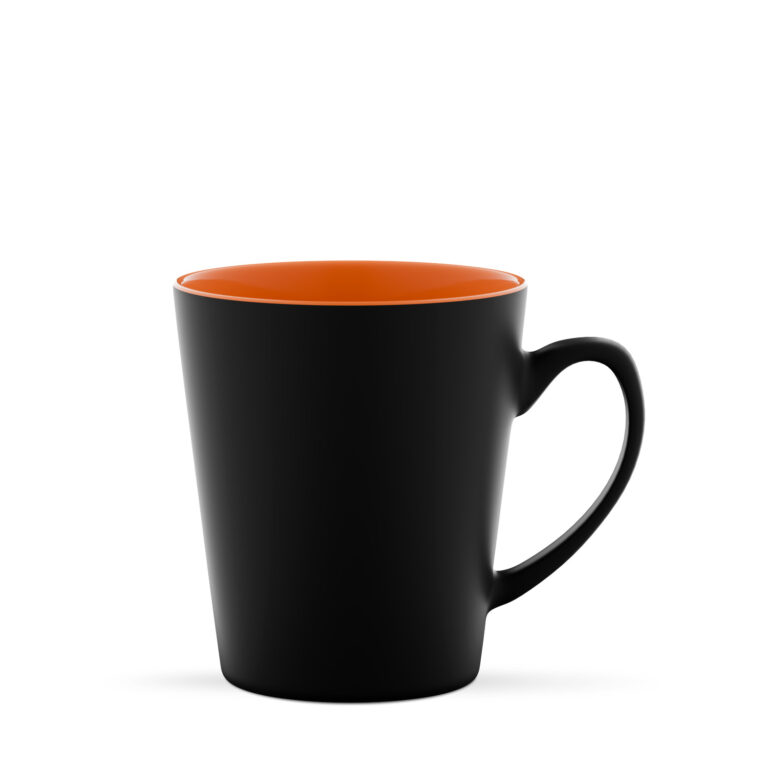 V-Shape 310 ml - Stożkowy kubek ceramiczny. Czarno-pomarańczowy